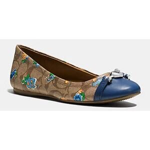 Coach Leila Floral Ballet Flats Khaki Blue Size 10 NWT